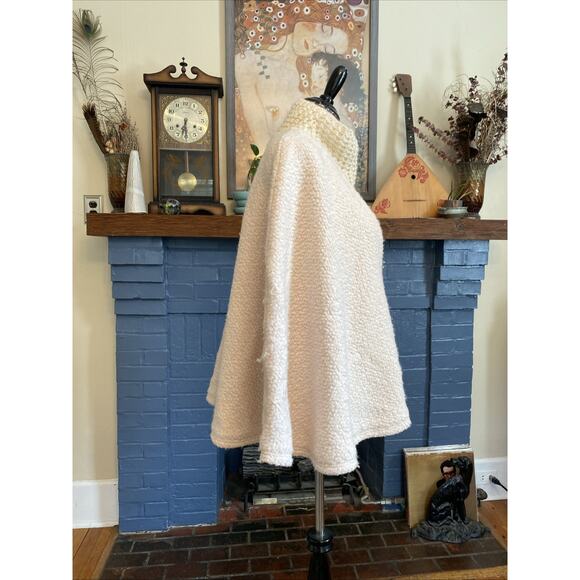New ANTHROPOLOGIE Textured Sweater Poncho Wool Blend High Neck OS Cream $130 - Picture 6 of 16